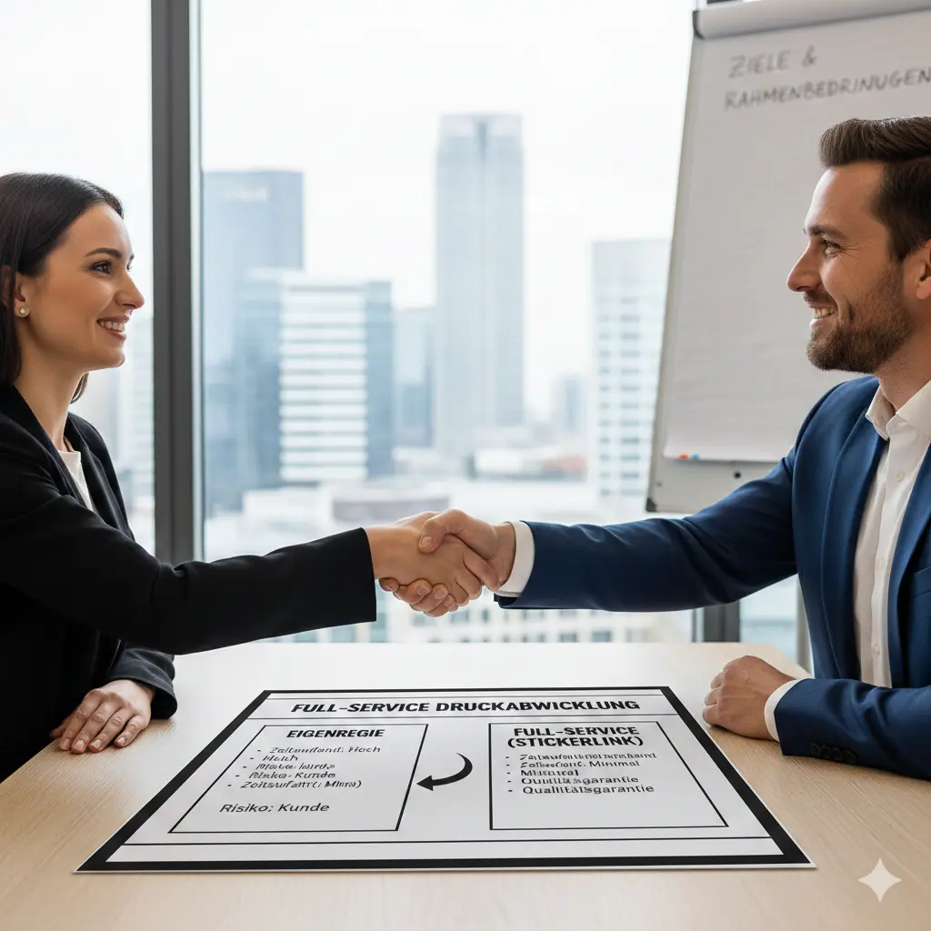 Projektmanager überwacht Full-Service-Druckabwicklung für Etiketten und Verpackungen