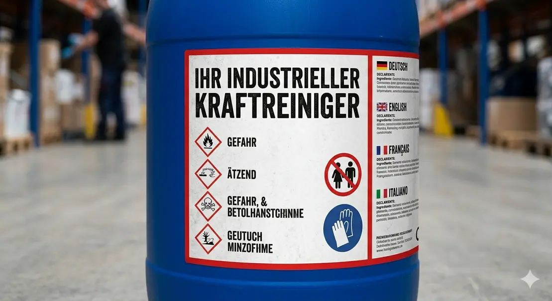 Chemikalienfässer mit Warnetiketten in einer Industrieumgebung