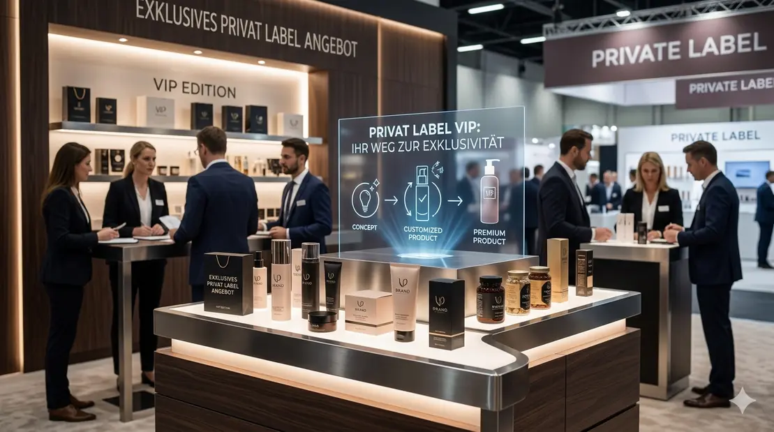 Verschiedene Handelsmarkenprodukte mit Etiketten auf einem Förderband